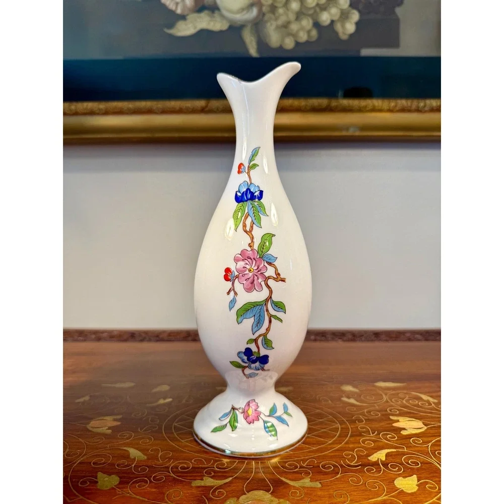 Vintage Aynsley Pembroke Bud Vase • Fine Bone China Bird Floral Vase